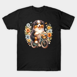 Cute Australian Shepherd Puppy Biking T-Shirt